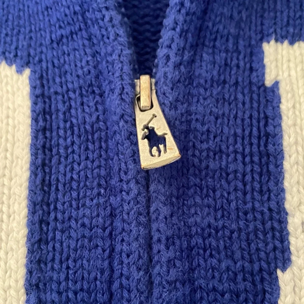 Polo by Ralph Lauren Royal Blue Knit Cotton Zip Sweater with White Accents